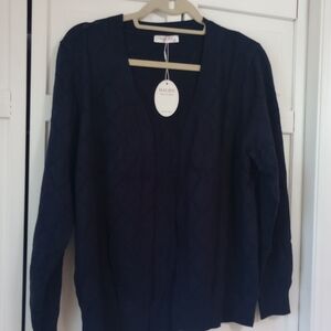 NWT Halife Women's Navy Blue Open Front Knit Cardigan Size M